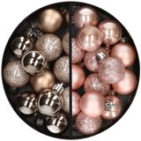 Merkloos / Sans marque Kerstballen 34x st - 3 cm - champagne en lichtroze - kunststof