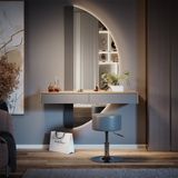 Vicco Kaptafel Melisa, Grijs, 120 cm met LED-spiegel en kruk