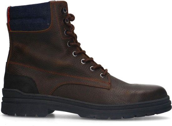 Manfield Heren Donkerbruine Leren Veterboots Maat 40