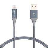 Amazon Basics - Aansluitkabel USB-A naar Lightning, dubbel met nylon omvlochten, geavanceerde collectie, MFi-gecertificeerde oplaadkabel voor iPhone, donkergrijs, 1,8 m