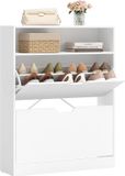 VASAGLE schoenenkast met 2 kleppen, open vak, voor 14-16 paar schoenen - 102x80 cm- wit