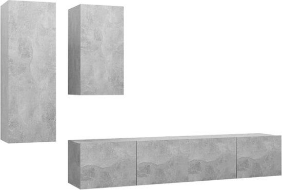 vidaXL 4-delige Tv-meubelset bewerkt hout betongrijs