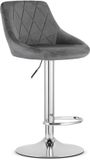 Leobert Barkruk AREX - Velvet Grijs, Chromen Basis, Rugleuning, Modern Design, Hoogte Verstelbaar, 360° Draaibaar, Max. 120 kg