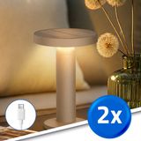 RexTech Tafellamp oplaadbaar Vivro - Voordeelset van 2 stuks - Zandkleur - USB-C oplaadbaar - Werkt ook op zonne-energie - Warm wit licht 3000K - Tafellamp voor binnen én buiten - Solar tuinverlichting