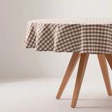 GAMUSI VICHY Rond Tafelkleed - Vlekwerend - Katoen Look - Ruitjes - 160 x 160 cm - Taupe