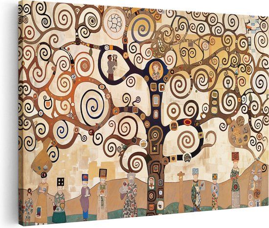 Artaza Canvas Schilderij Boom met Mensen - 60x40 cm - Canvas Print