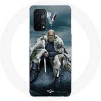 Maniacase Hoesje voor Oppo A54 5G Vikings serie seizoen 6 Ragnar Lothbrok logo V zwaard grijs mist achtergrond