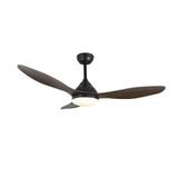 wonderlamp Cavil CCT 3000-4000-6000 K Led-plafondventilator, zwart, met vleugels van licht hout, 20 W