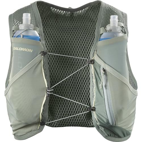 Salomon Active Skin 4 Unisex Running Hydratatie Vest Wandelpad Met Flessen Inbegrepen, Precision Fit, 4L en Geoptimaliseerde Opslag, Groen, XS
