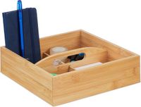 Merkloos Relaxdays bureau organizer - met handvat - 4 vakken - bamboe