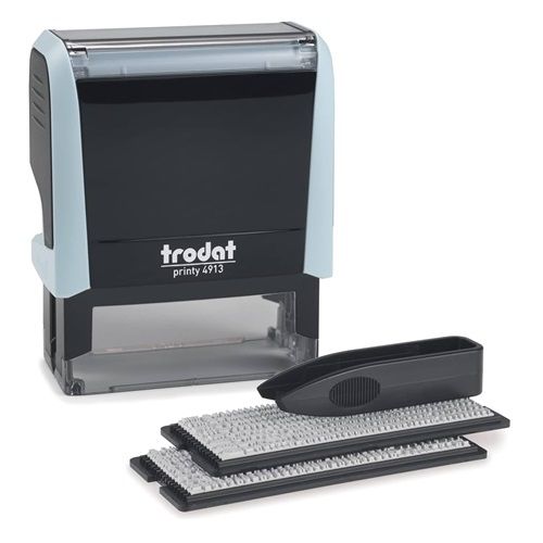 Trodat 4913 TYPOMATIC Self-Inking Text/Date Stamp - Black/Light Blue