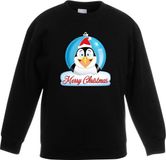 Bellatio Decorations Shoppartners Bv Kersttrui voor kinderen - Merry Christmas pinguin kerstbal - zwart - jongens en meisjes - Kerstruien 170/176