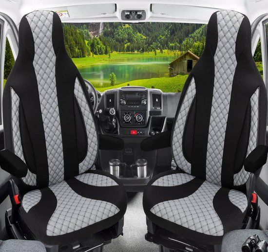 Bremer Sitzbezüge Premium Camper stoelhoezen voor LMC WPL401 in Zwart/Grijs (2 losse stoelen)
