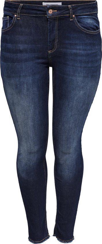 ONLY CARMAKOMA CARWILLY LIFE REG SK ANK RAW REA4342NOOS Dames Jeans Skinny - Dark Blue Denim - Maat 52/32