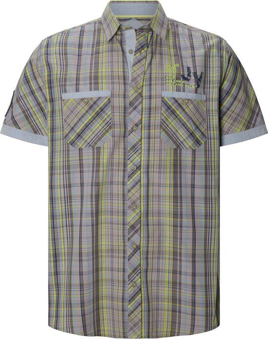 Jan Vanderstorm Heren Overhemd Met Korte Mouwen - Geruit - Katoen - Grijs - Maat 43/44 - Loose Fit - Casual