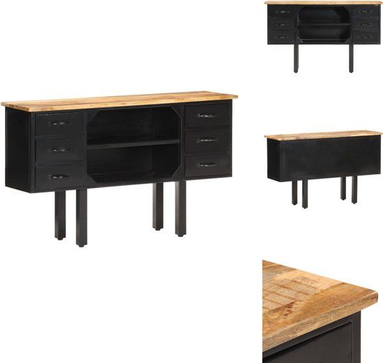vidaXL Dressoir 110x30x65 cm massief ruw mangohout en staal