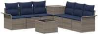 vidaXL Bankstel 2 zitplaatsen Grijs en Marineblauw Poly Rattan en Staal