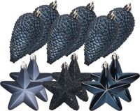 Kaemingk B.V. Pommes de pin et étoiles ornements de Noël - 12 pièces - plastique - bleu foncé