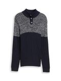 Tom Tailor Troyer gebreide trui met knoopsluiting - Maat M - offwhite navy plated mouline