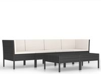 vidaXL 6-delige Loungeset met kussens Poly Rattan Zwart