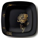 Decorline 32 Elegante Stabiele Herbruikbare Plastic Borden | Peony Collectie | Zwart met Gouden Bloemen