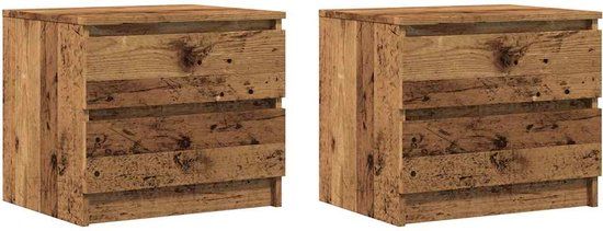 vidaXL Nachtkastjes - 2 stuks - Bewerkt Hout - Oud Houtkleurig - 50x40x43.5 cm