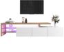MEUBLE COSY TV Meubel - 198 cm Met Led Verlichting En Glasplaat - Hout en Wit