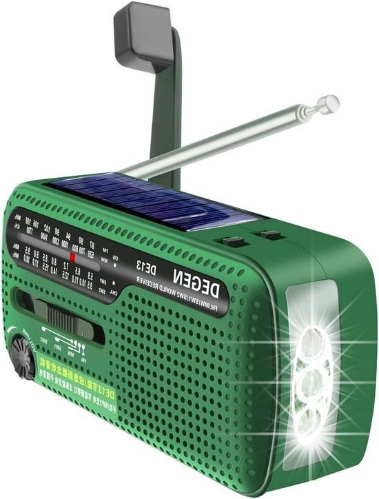 Wind Up Solar FM AM SW Emergency Weer Radio Zaklamp SOS Alarm Oplaadbare Mobiele Telefoon voor Nood Outdoor Gebruik - Groen