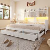 HAUSS SPOLE Slaapbank 90x190 cm - Uitschuifbaar Met Lades, Opbergvakken, Stopcontact En LED-Verlichting - Zonder Matras - Hout En MDF - Wit