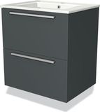 Maxaro Modulo Badkamermeubel met wastafel | 60 cm Donkergrijs Vlak front Keramiek 2 lades onder elkaar