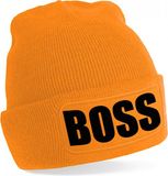 Bellatio Decorations Boss tekst muts / beanie - onesize - oranje