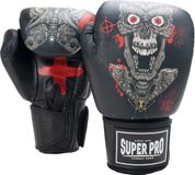 Super Pro Combat Gear Super Pro Boxing Gear Skull (Kick)Bokshandschoenen Leer Zwart 12oz