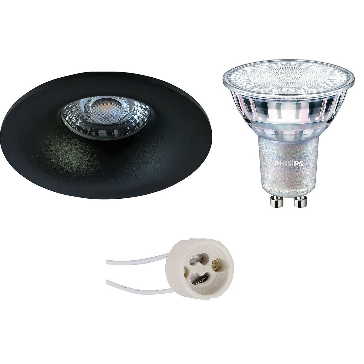 BES LED LED Spot Set - Pragmi Nora Pro - GU10 Fitting - Inbouw Rond - Mat Zwart - Ø82mm - Philips - MASTER 927 36D VLE - 3.7W - Warm Wit 2200K-2700K - DimTone Dimbaar