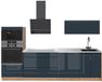 Vicco Complete keukeneenheid Fame-Line, Donkerblauw hoogglans/Goudkleurig Eiken, 280 cm, WB Marmer