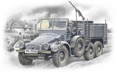 ICM 72451 72451-Krupp L2H 143 Kfz.70 German Light Army Truck, zwart