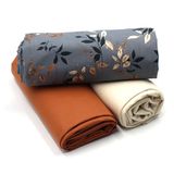 VmG-Store 1,5m katoenen stoffenset designstof + 2x effen kleurgecoördineerde 100% katoenen materiaalselectie (Delicate Leaves Set25)