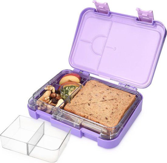 Navaris Bentobox Lunchbox - Paars - Met 4-6 Compartimenten - Broodtrommel met Variabele Vakjes
