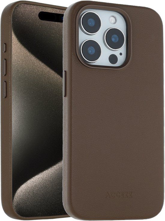 Accezz Hoesje - Geschikt voor iPhone 15 Pro - Geschikt voor MagSafe Leather Backcover - Coffee Brown