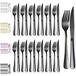 Elzusha - Set de couverts de 24 pièces - Titane noir revêtu d'acier inoxydable - 12 fourchettes et 12 couteaux