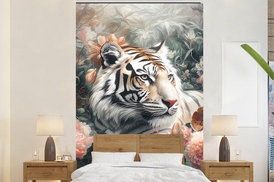 Nr1Wallpaper Fotobehang Tijger - Wilde dieren - Bloemen - Jungle - 145 x 220 cm - Vliesbehang
