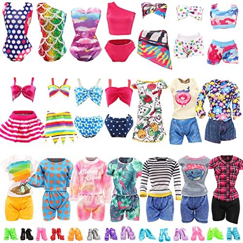Miunana Lot 15 = 5 Jurken Kleding + 10 Schoenen voor Poppen - 0754914261278