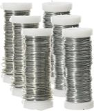 Decoris Binddraad/wikkeldraad - 6x rolletjes - zilver - 30 m x 0,3 mm - hobbydraad/bloemendraad
