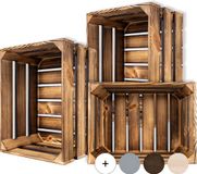 Creative Deco Houten 3 x Krat Vintage | 40 x 30 x 23 cm | Gevlamd | Krat Hout | Fruitkrat Decoratie Wijnkratten Appelkrat | Perfect als Kouten Kist Cadeaudoos Speelgoedkrat Opbergdoos Paasdecoratie