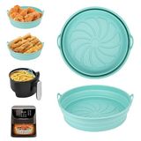 Alyvisun Air Fryer Silicone Pot, 2 Stuks Airfryer Pan Liners Herbruikbare Heteluchtfriteuse Mand Rond Opvouwbare Tray Rack Accessoires Basket voor Air Fryers, Magnetron, Oven (Blauw)