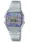 Casio Vintage LA680WA-2C - Dameshorloge - Digitaal - Retro Design - Ø 29 mm - Edelstaal - Turquoise Bloemenprint / Zilver