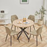 Ensemble de repas, 5 pièces - Table à manger ronde avec 4 chaises - Design moderne et minimaliste - Chaises rembourrées - Cadre en métal - Adapté à la salle à manger et à la cuisine - Vert