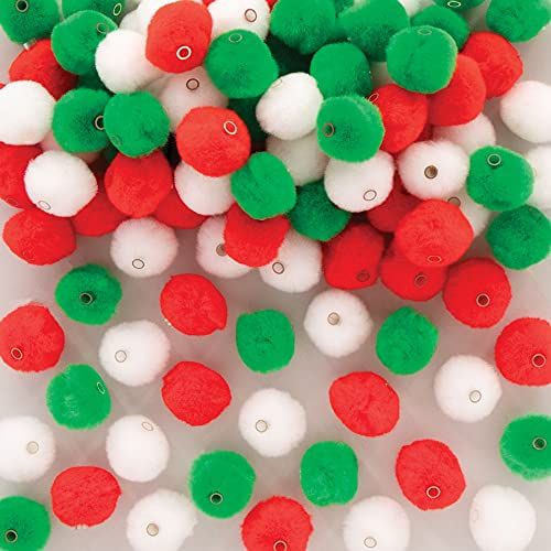Baker Ross Kerst rijgen Pom Poms - Pack van 100, Craft versieringen, Craft benodigdheden voor kinderen