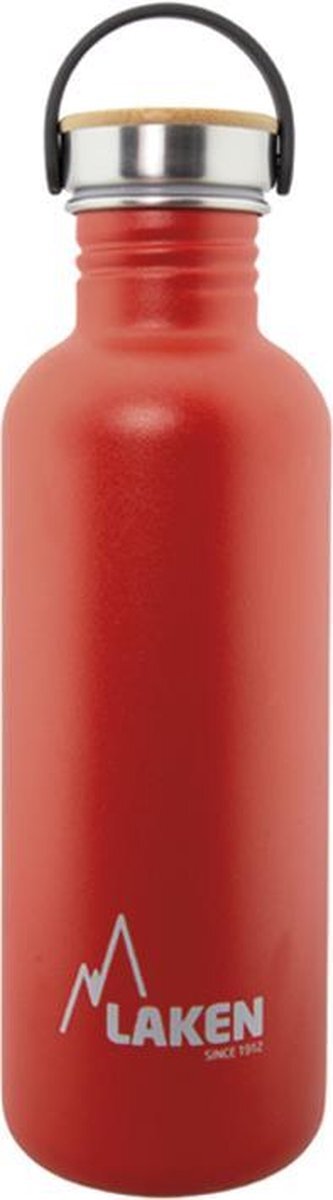 Laken RVS fles Basic Steel Bottle 1L ,Bamboo S/S Cap - Rood rood