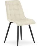 LEOBERT Eetkamerstoel – Fluweel licht beige – Zwarte metalen poten – Modern design – SPLIT