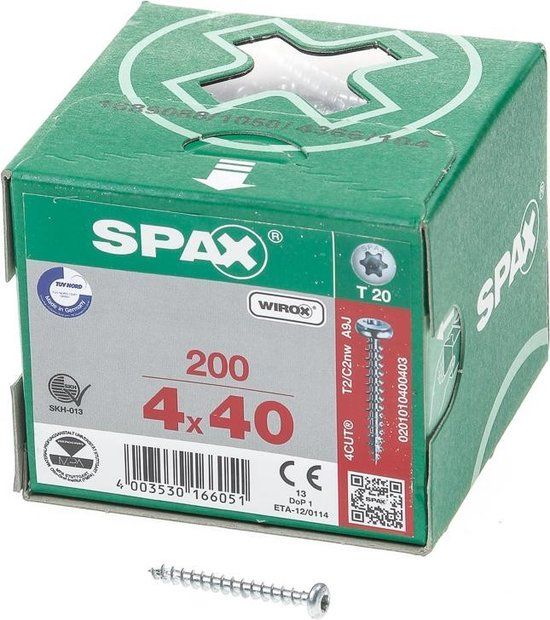 Spax Spaanplaatschroef CK Verzinkt Torx 4.0 x 40 - 200 stuks